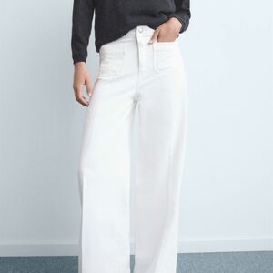 Mango White High-Waisted Wide-Leg Jeans with Pockets